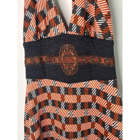 Eva Franco Plaid Embroidered Beads Halter Knee Length A-Line Dress Womens Size 4 - Picture 7 of 11